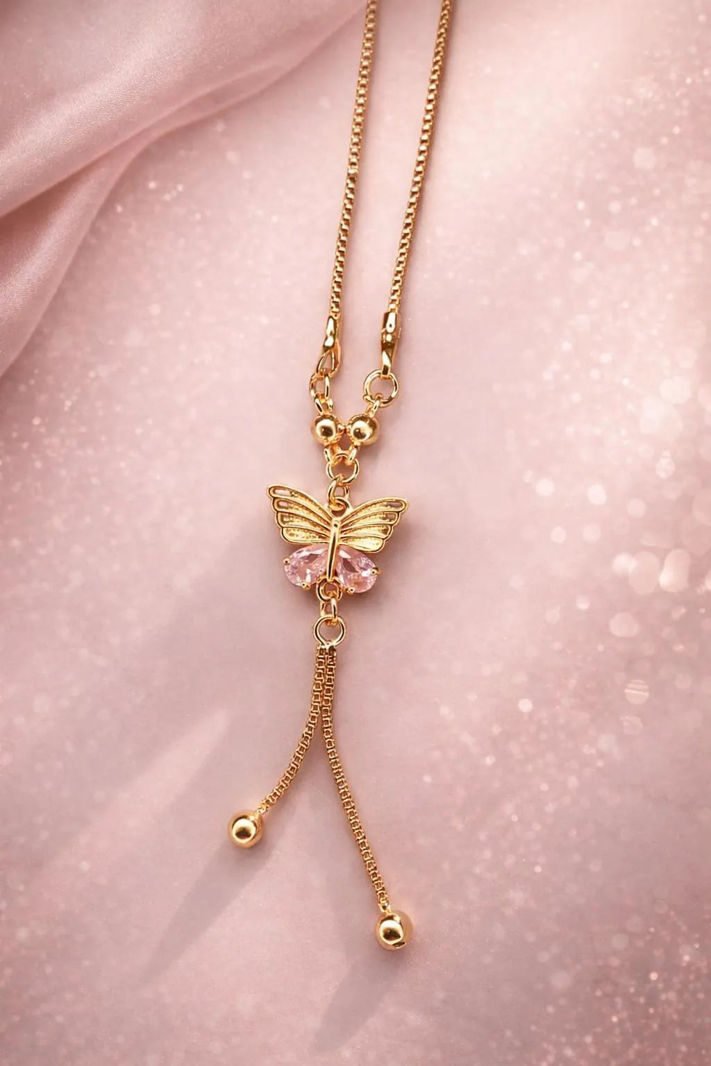 Golden Butterfly Crystal Necklace for Women