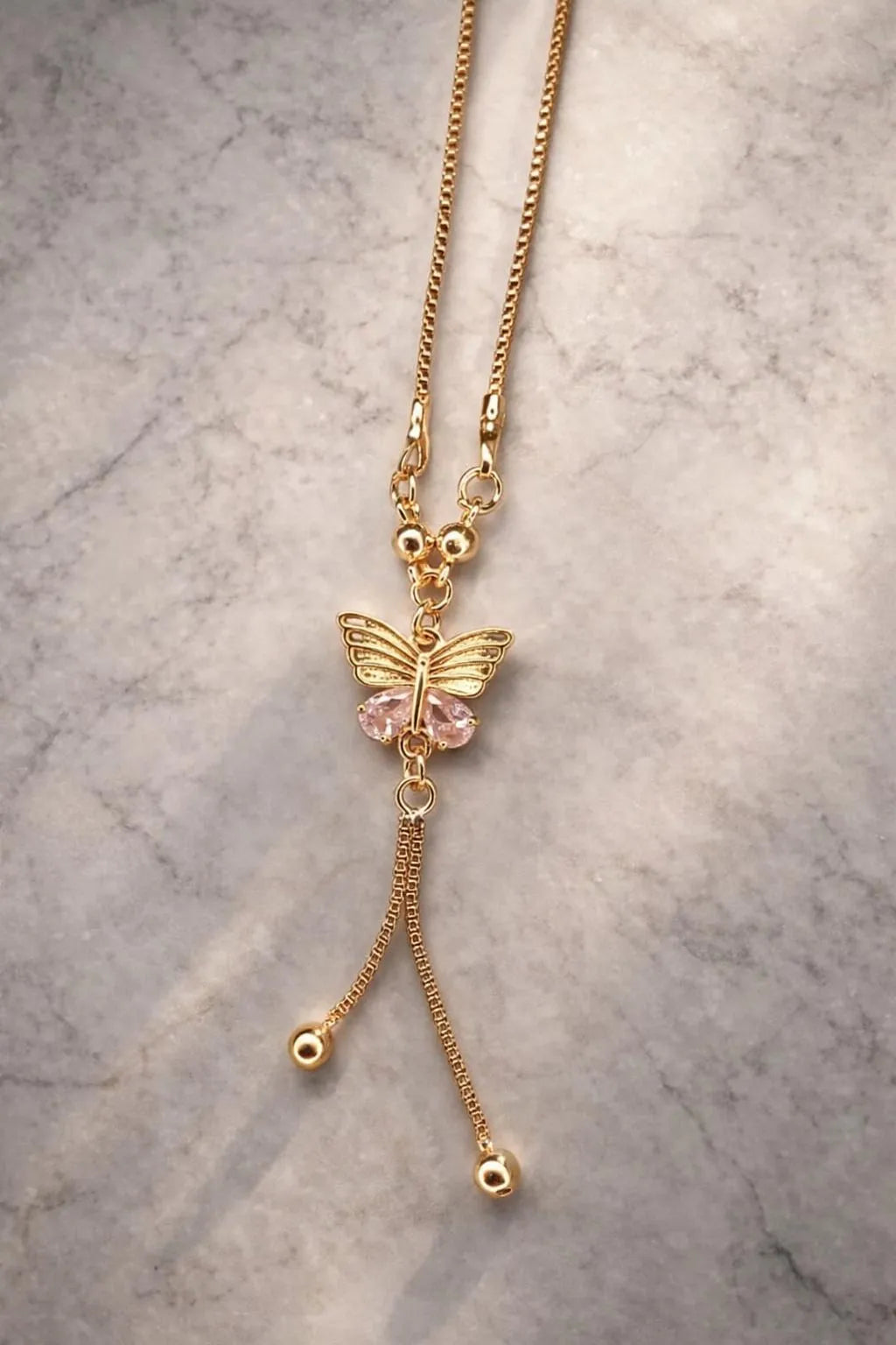 Golden Butterfly Crystal Necklace for Women